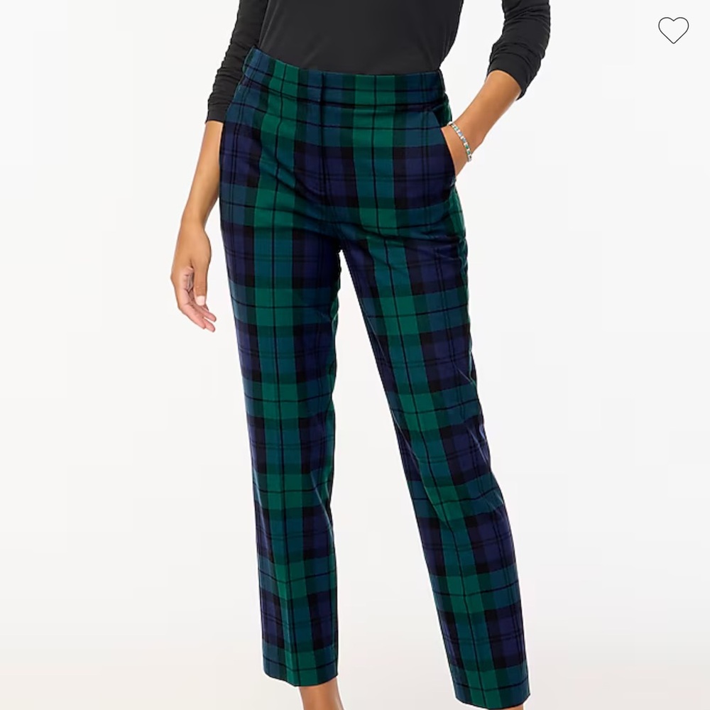 J. Crew Womens Holiday Black Watch Navy blue & Green plaid ankle pants Size 8